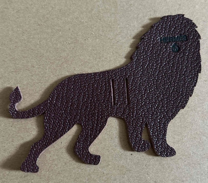 HERMES Petit Ash Lion Leather Charm Patch Brown Goatskin Motif Accessory