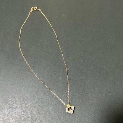 Givenchy Vtg 18KGP Gold Square Rhinestone Necklace 40 cm 15.7" Chain Used Auth