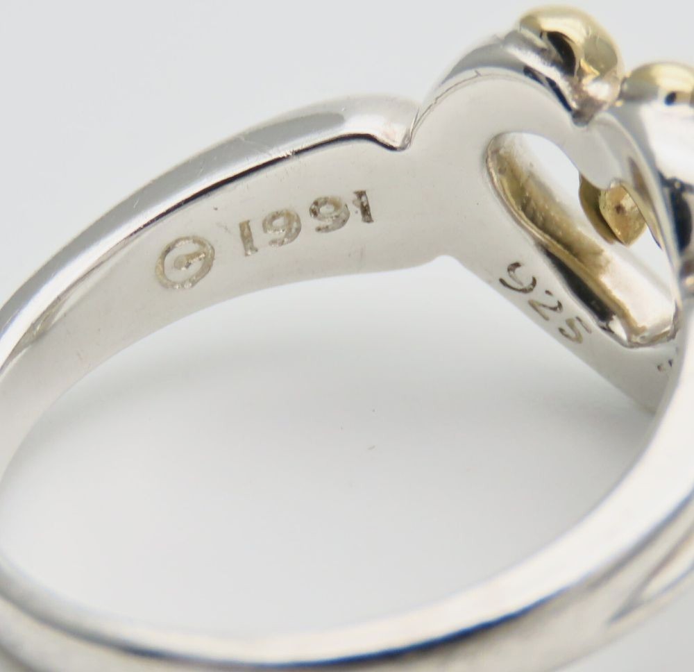 Tiffany & Co Heart Ribbon Ring Silver 925 18K Yellow Gold Combo Size US6 EU52