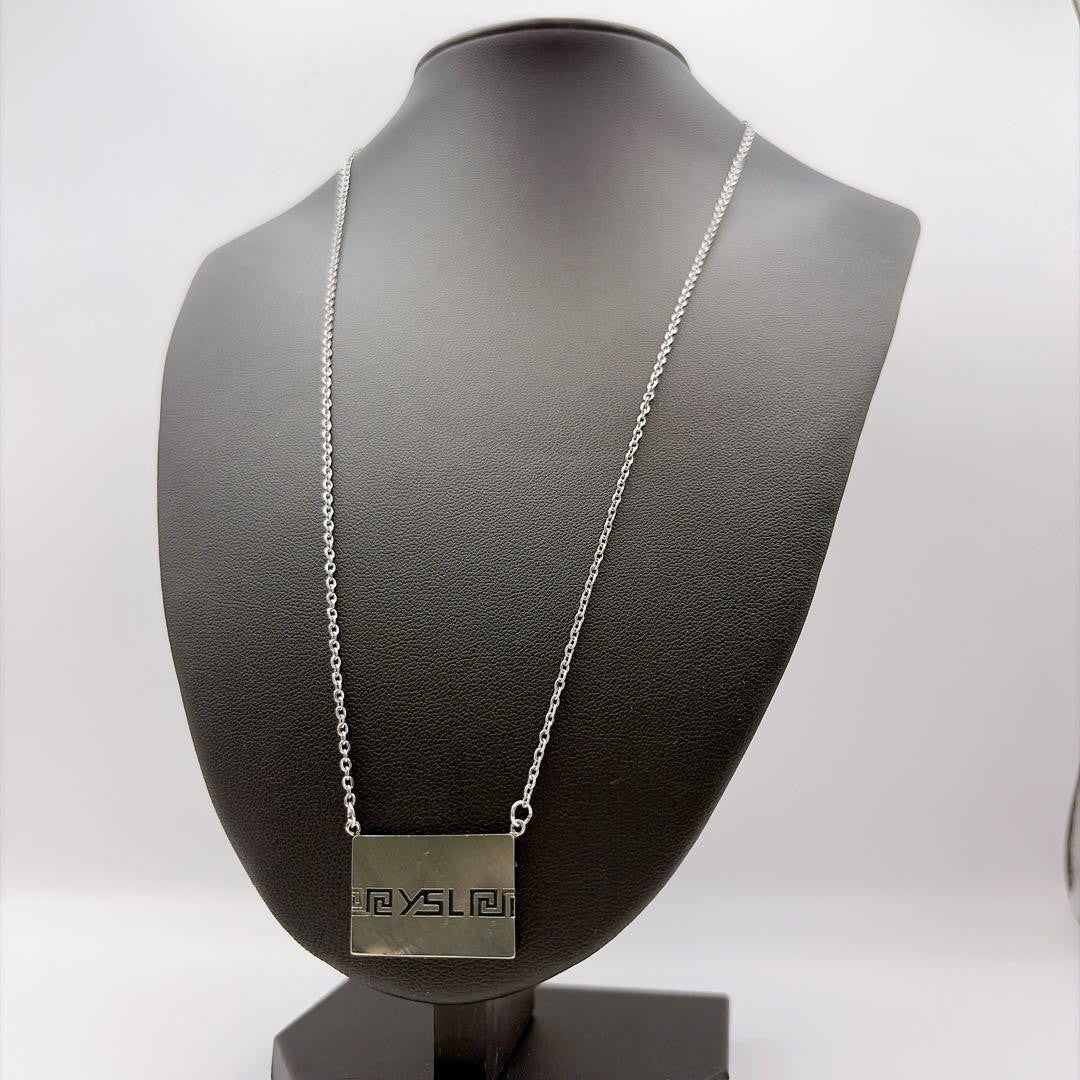 Yves Saint Laurent Sterling Silver 925 Square Logo Necklace L 53cm 20in Vintage