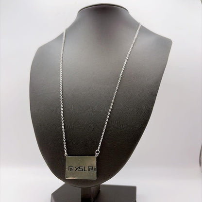 Yves Saint Laurent Sterling Silver 925 Square Logo Necklace L 53cm 20in Vintage