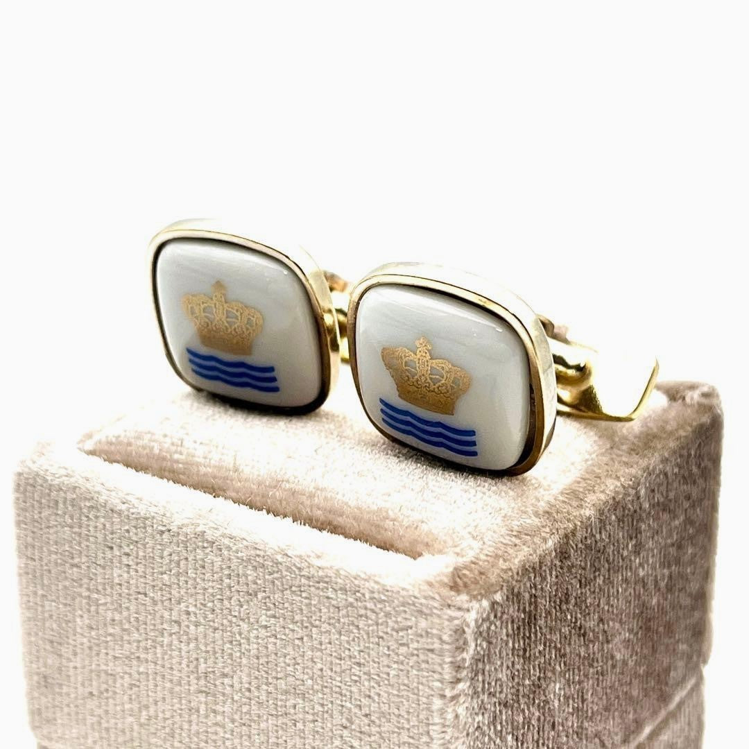 Georg Jensen x Royal Copenhagen Cufflinks White Porcelain Gold Crown Denmark
