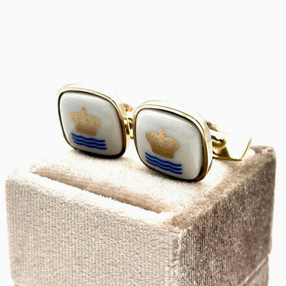 Georg Jensen x Royal Copenhagen Cufflinks White Porcelain Gold Crown Denmark