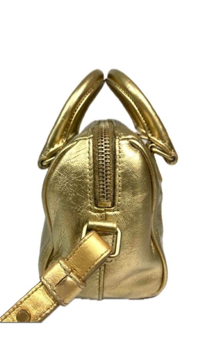 Saint Laurent Baby Duffle Handbag Chain Shoulder Bag 2-Way Gold Leather