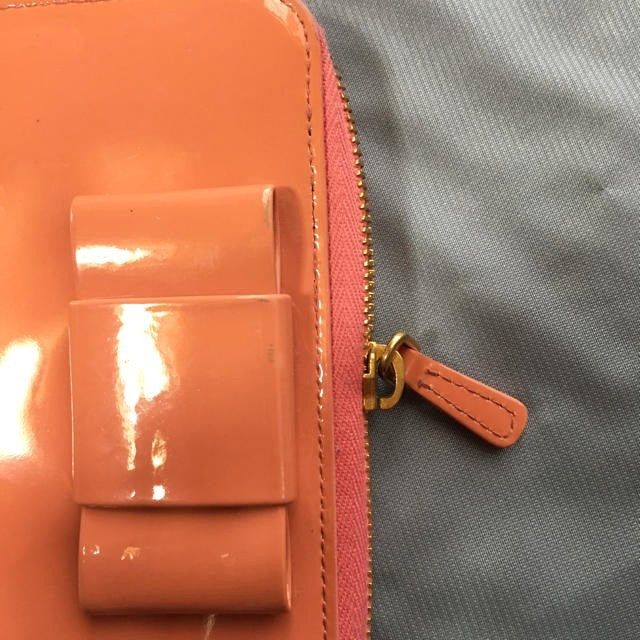 MIU MIU Patent Leather Organizer Cover Ribbon Pink Orange Bow Gold HW
