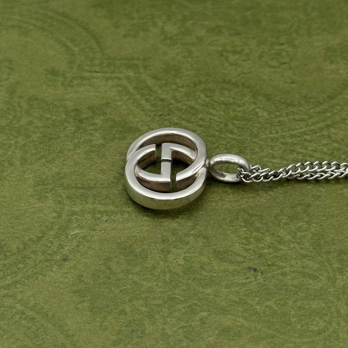 Gucci Authentic Interlocking Double G 925 Pendant Necklace Silver 15x20mm 50 cm