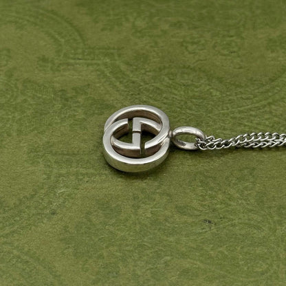 Gucci Authentic Interlocking Double G 925 Pendant Necklace Silver 15x20mm 50 cm