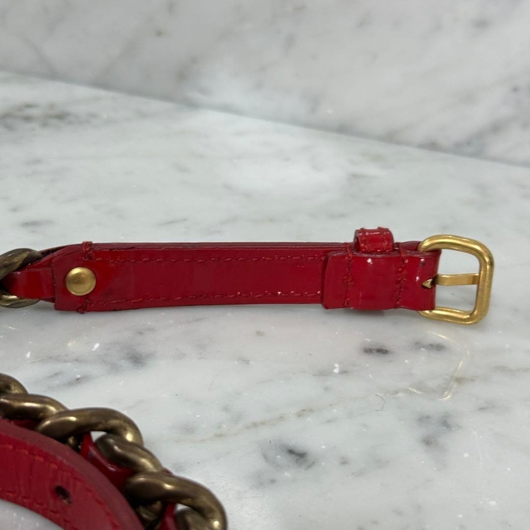Authentic Miu Miu Red Patent Leather Chain Belt Women L 101cm 39.7in