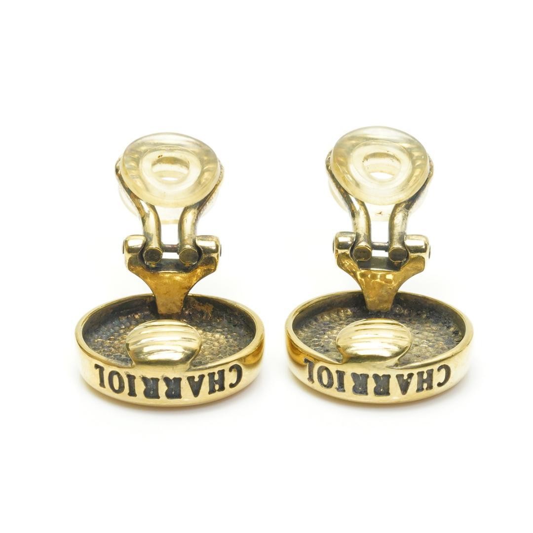 Philippe Charriol Auth Logo Round Gold Tone Earrings 1.5 cm 0.6" Diameter Used