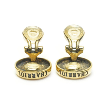 Philippe Charriol Auth Logo Round Gold Tone Earrings 1.5 cm 0.6" Diameter Used