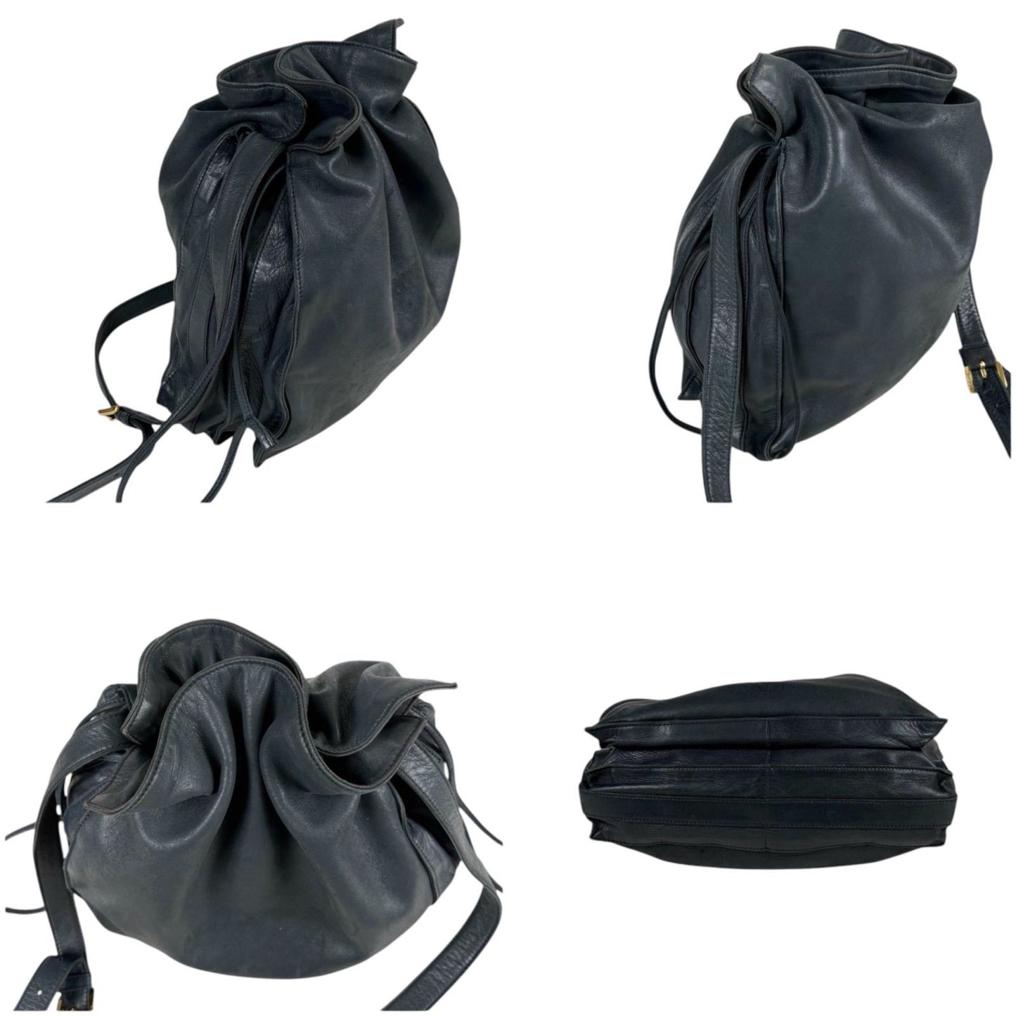 Loewe Auth Flamenco Anagram Logo Nappa Leather Drawstring Shoulder Bag Black
