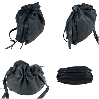 Loewe Auth Flamenco Anagram Logo Nappa Leather Drawstring Shoulder Bag Black
