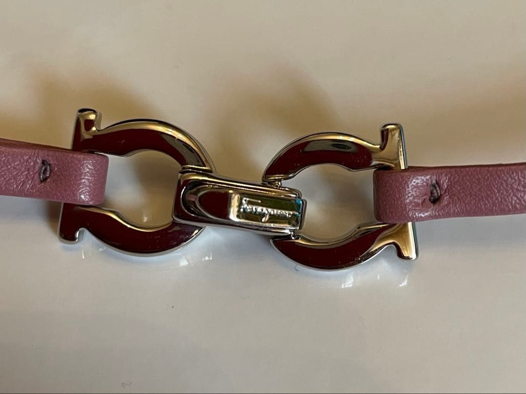 Salvatore Ferragamo Pink Leather Silver Tone Double Wrap Gancini Bracelet Choker