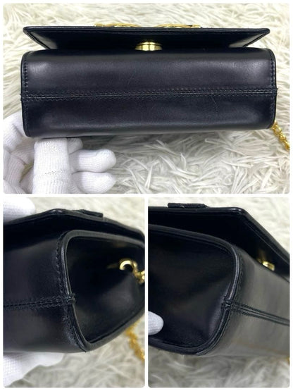 Salvatore Ferragamo Gancini Gold Chain Shoulder Bag Leather Purse Authentic