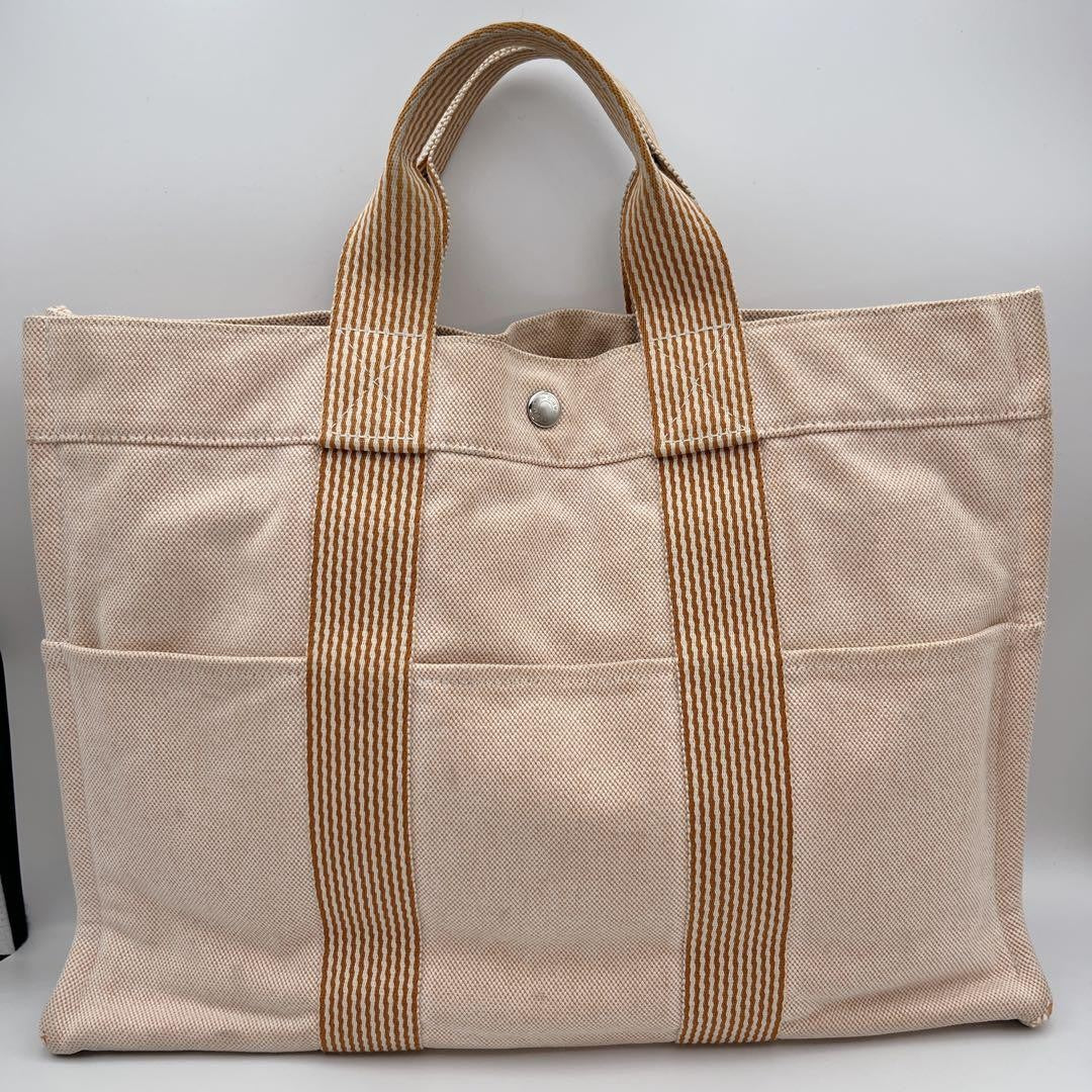 Hermes Authentic Fourre Tout MM Canvas Tote Bag Orange 42x30cm 16.5x11.8" Used