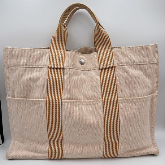 Hermes Authentic Fourre Tout MM Canvas Tote Bag Orange 42x30cm 16.5x11.8" Used