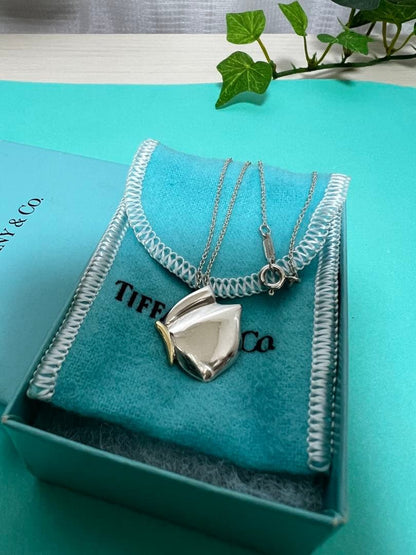 Tiffany Co Auth Butterfly Pendant Necklace K18 YG 925 Combo 2 cm 0.8" 40 cm Used