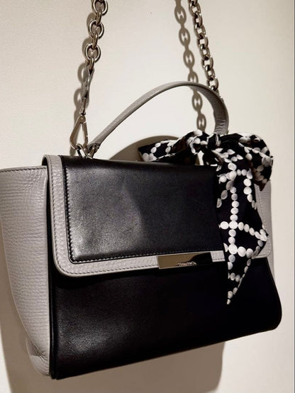 TIFFANY & CO Color Block 2 Way Chain Shoulder Hand Bag Black Gray Leather