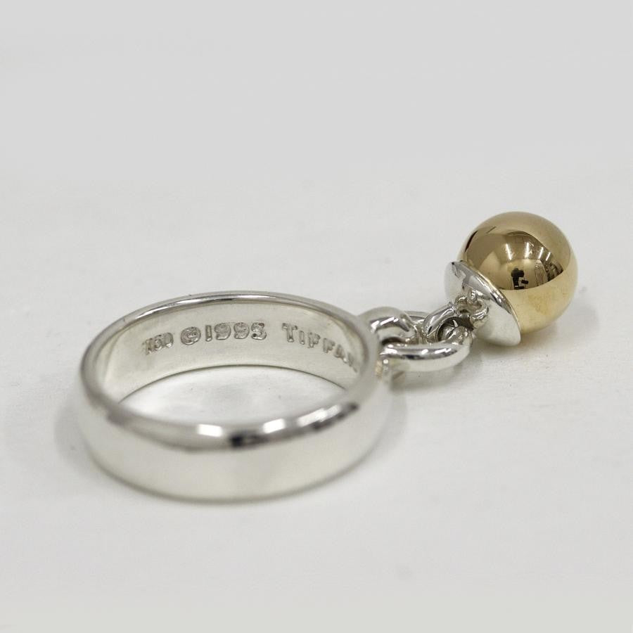 Excellent Tiffany & Co Sterling Silver 925 Yellow Gold 18K Dangle Ball Ring 5.5