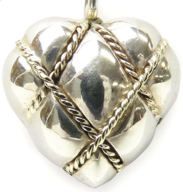 Tiffany & Co Sterling Silver 18K Gold Quilted Heart Pendant Top19.8mm Authentic