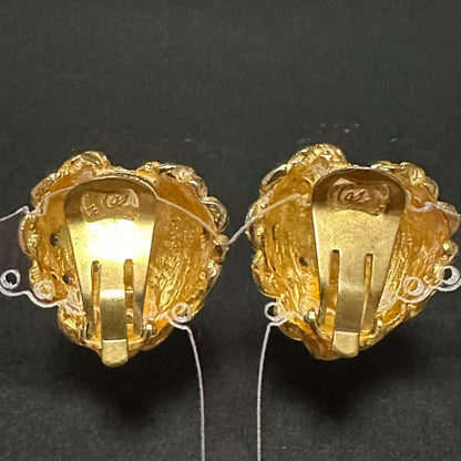 Christian Lacroix Auth Vtg Heart Motif GP Gold Clip Earrings 2.65x2.61 cm Used