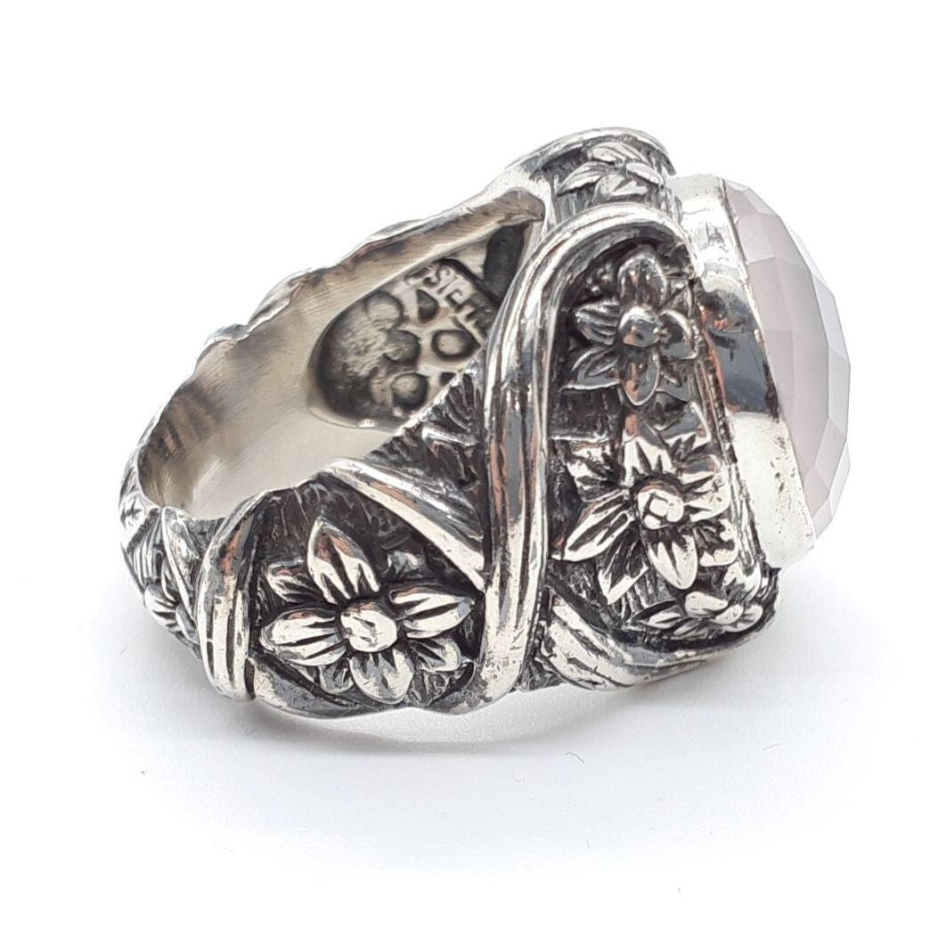 Stephen Dweck Rose Quartz Sterling Silver 925 Flower Ring Size US 5.75 Used
