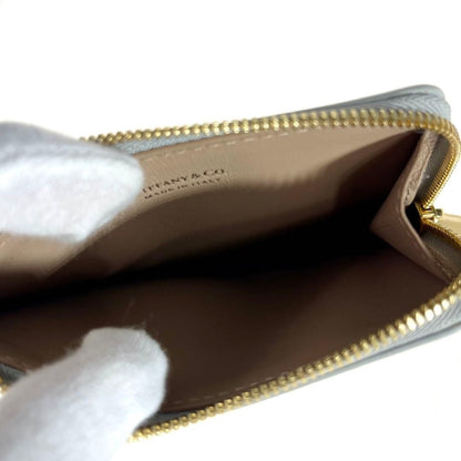 Tiffany & Co. Leather Fragment Coin Case Card Case T Logo Zip Near Mint