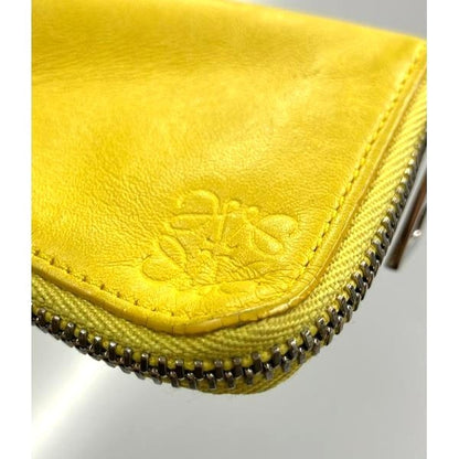 LOEWE Triangle Coin Purse Case Yellow Leather Silver Zip Pouch Women's Authentic