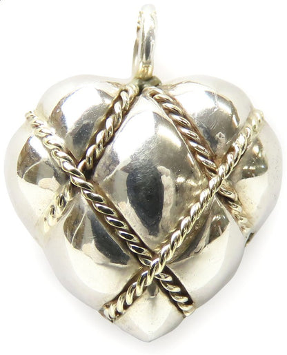 Tiffany & Co Sterling Silver 18K Gold Quilted Heart Pendant Top19.8mm Authentic