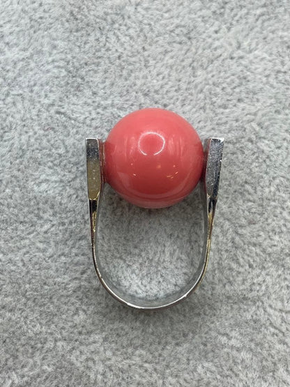 Vintage YVES SAINT LAURENT Pink Fake Pearl Silver Tone Ring Size 48 US 4.5