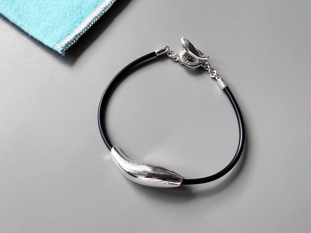 Tiffany & Co Sterling Silver & Rubber Frank Gehry Fish Bracelet Toggle Excellent