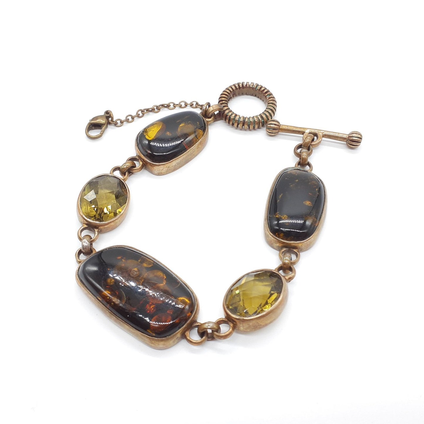 Stephen Dweck Black Amber Olive Quartz Bronze bracelet L 7.9" Used