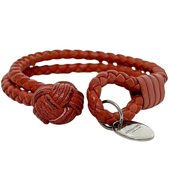 Bottega Veneta Authentic Intrecciato Red Leather Bracelet 15.5 cm 6.1" Silver