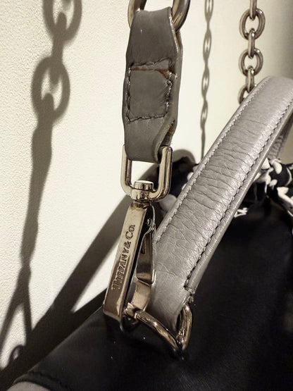 TIFFANY & CO Color Block 2 Way Chain Shoulder Hand Bag Black Gray Leather