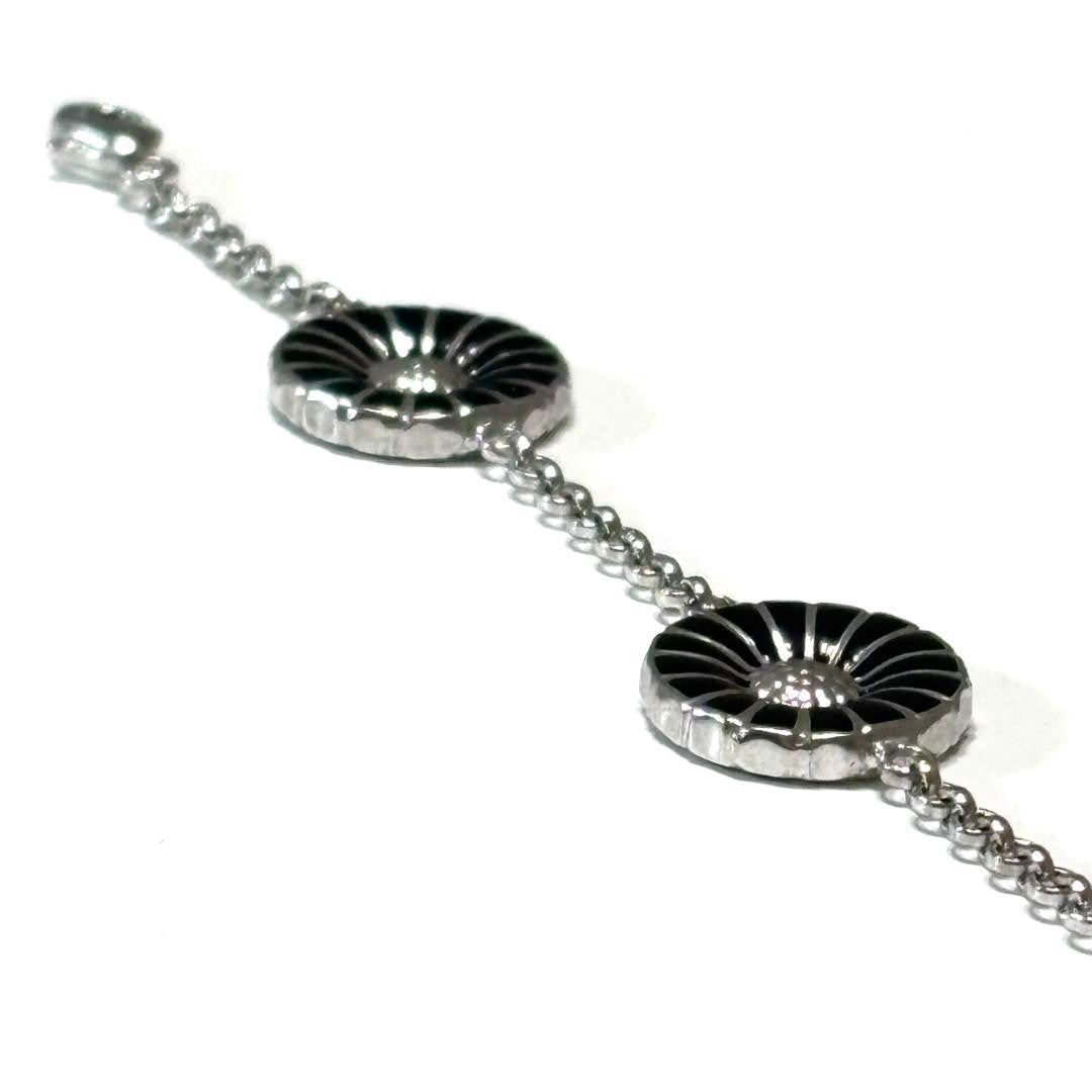 Georg Jensen Sterling Silver 925 Black Enamel Daisy Bracelet L 18.5cm 7.2in