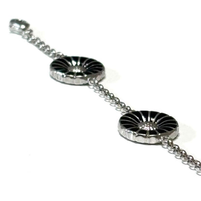 Georg Jensen Sterling Silver 925 Black Enamel Daisy Bracelet L 18.5cm 7.2in