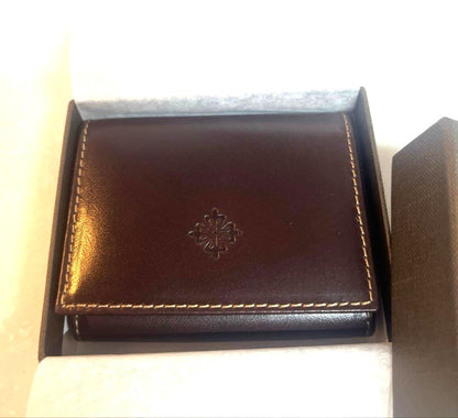 PATEK PHILIPPE Dark Brown Leather Coin Case Purse Novelty Small Wallet 8.5cm