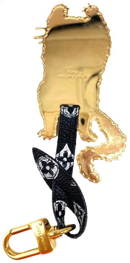 Louis Vuitton Catogram Flying Cat Bag Charm Key Ring Black Gold MP2284 Used 4.1"