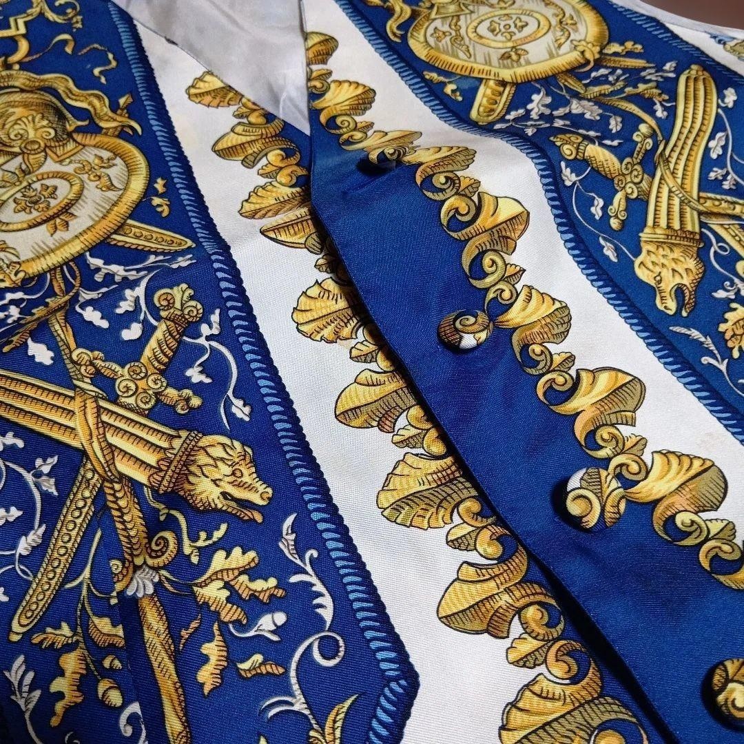 Hermes Authentic Silk 100% Vest Gillet Size 50 Used Men's Blue Multicolor VTG
