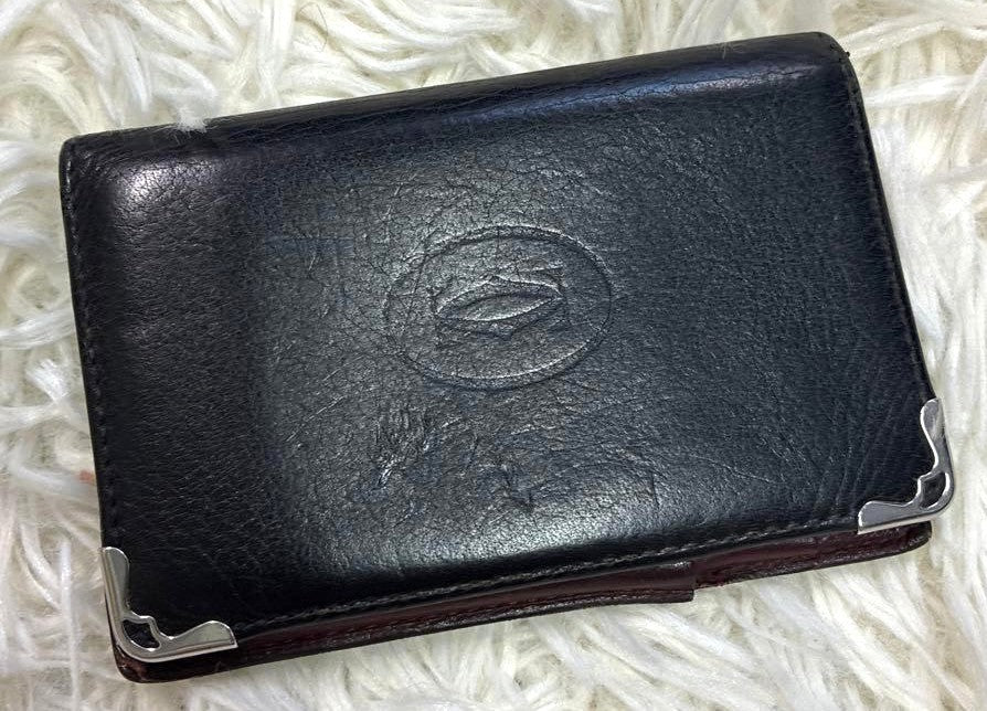 Cartier Must de Cartier Card Case Wallet Black Bordeaux Leather 2.8x4.3in Used