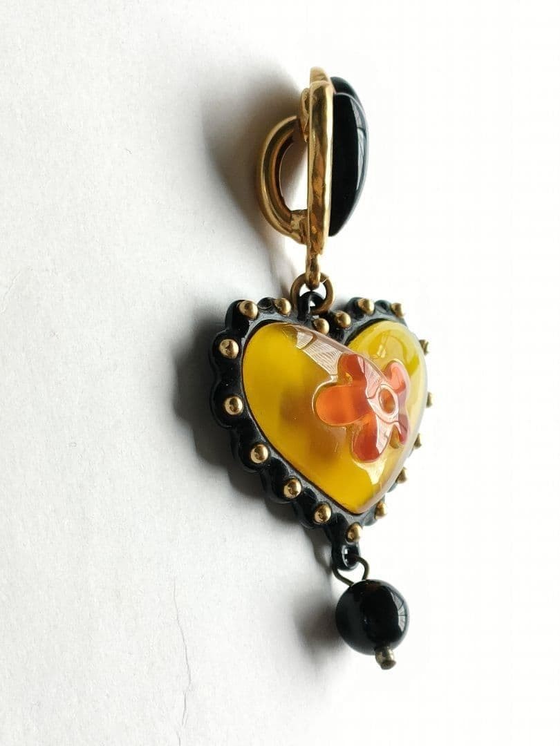Christian Lacroix Heart Motif Pendant Top 5.0x8.2cm 2.0x3.2" Vintage Used Yellow