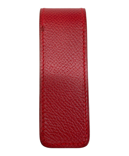 HERMES Serie Button Leather Case Pen Lighter Holder Red Calfskin Gold HW France