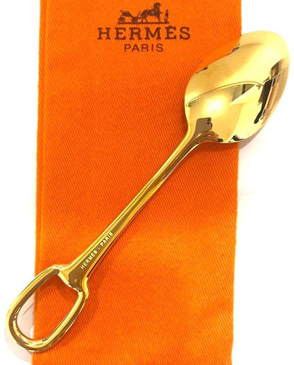 Hermès Attelage Gold Tone Spoon Cutlery Tableware 5.3in New Unused Auth Paris