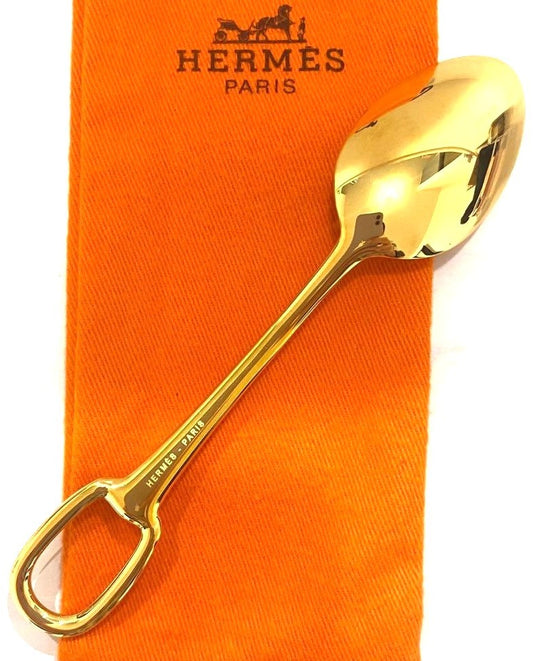 Hermès Attelage Gold Tone Spoon Cutlery Tableware 5.3in New Unused Auth Paris