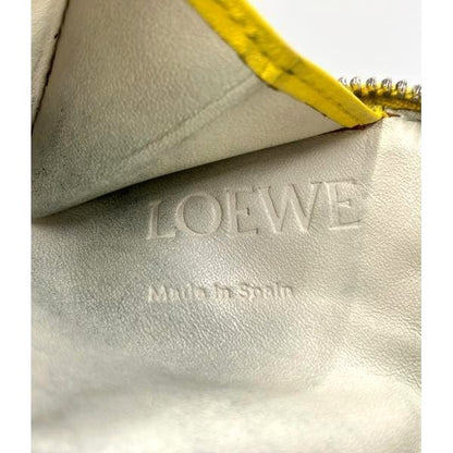 LOEWE Triangle Coin Purse Case Yellow Leather Silver Zip Pouch Women's Authentic