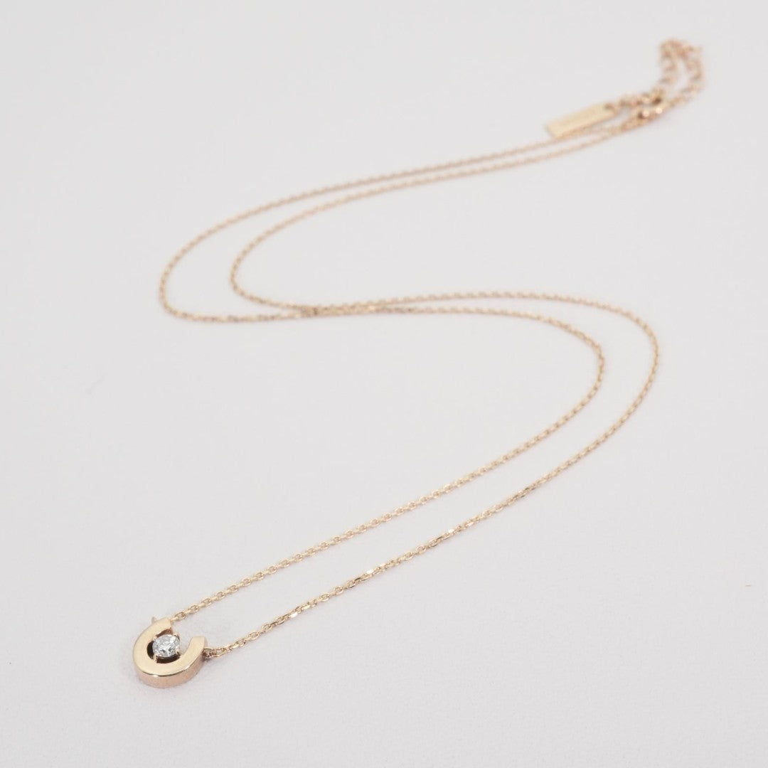 Excellent Celine K10 Gold Diamond Horseshoe Necklace Horse Shoe Pendant L 16.5in