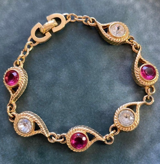 Vintage Rare Christian Dior Color Stones Gold Tone Bracelet Used Excellent