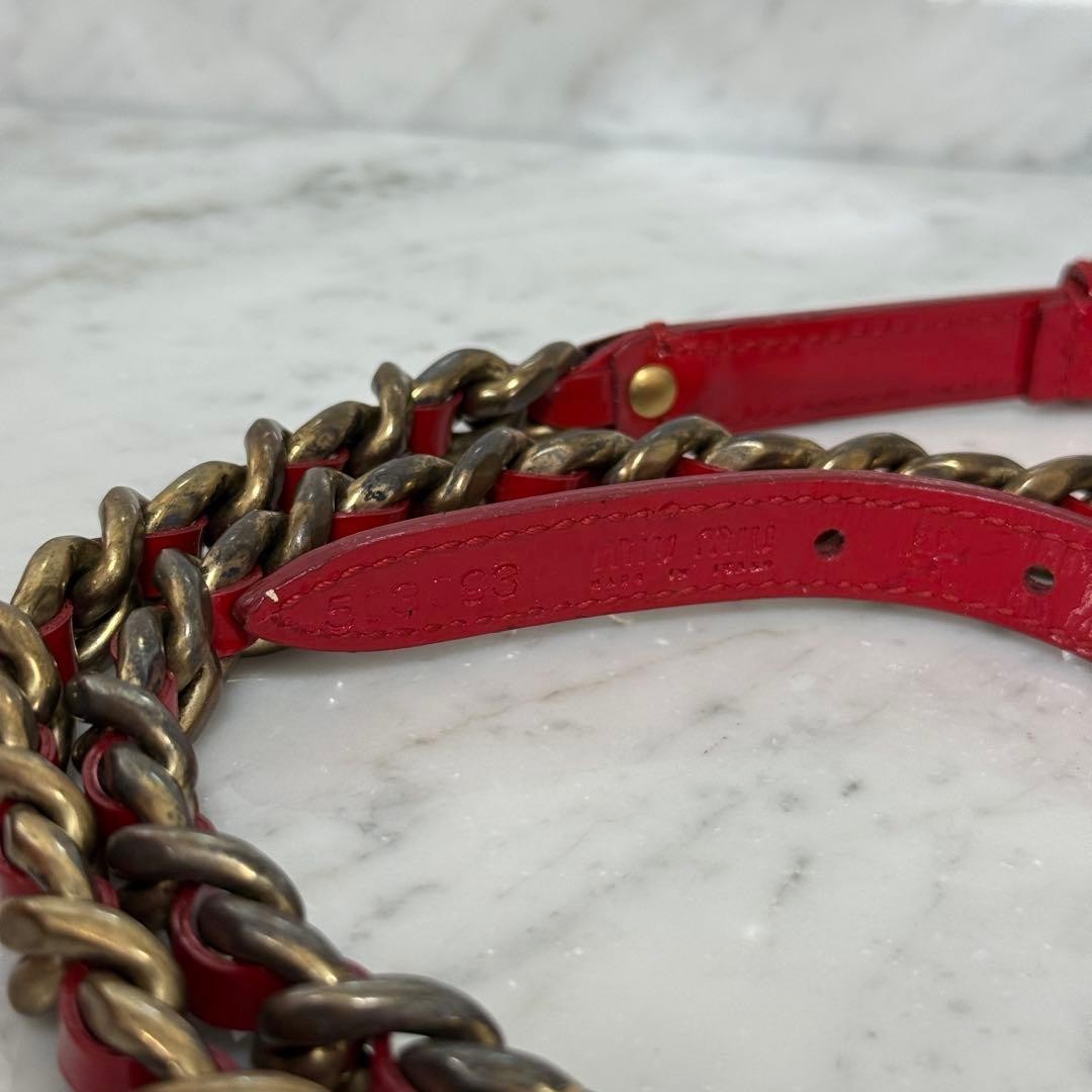 Authentic Miu Miu Red Patent Leather Chain Belt Women L 101cm 39.7in