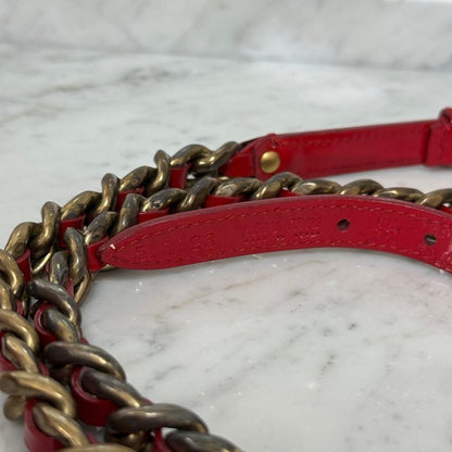 Authentic Miu Miu Red Patent Leather Chain Belt Women L 101cm 39.7in