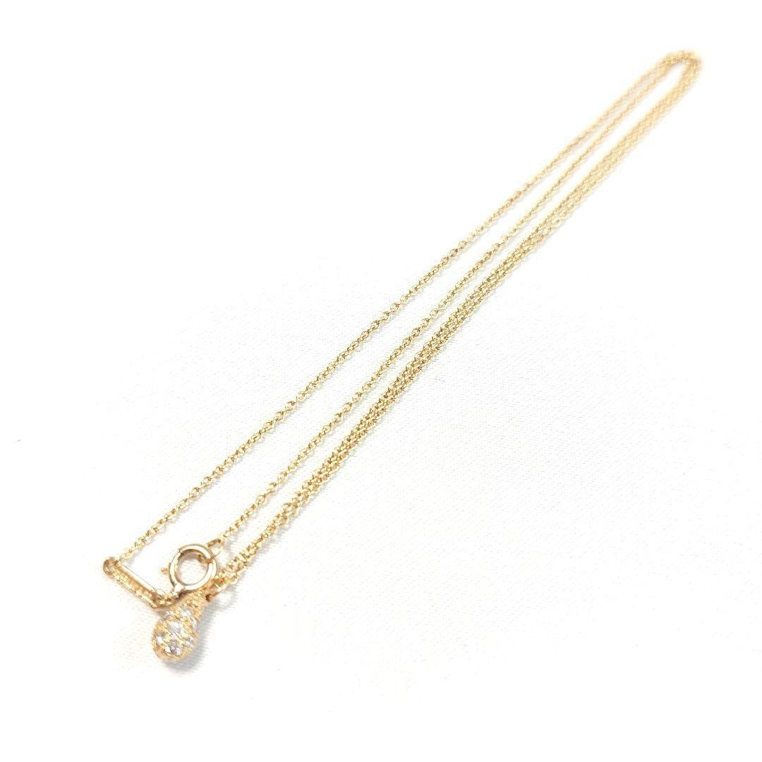 Tiffany & Co K18YG Yellow Gold Pave Diamond Teardrop Necklace Pendant 40cm 15.7"